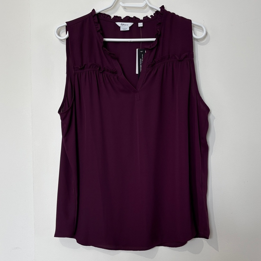 Reitmans Dark Plum Ruffle-Trim V-Neck Sleeveless Camisole